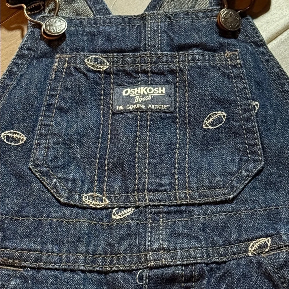 Oshkosh B’Gosh Denim Football Embroidered Overalls SZ 24 Months